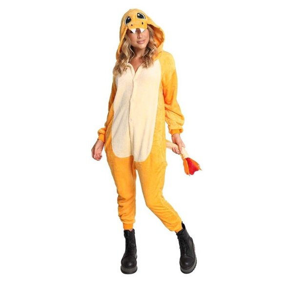 iHeartRaves Orange Ranger Dragon Hooded Jumpsuit Size M Pajamas Costume Rave